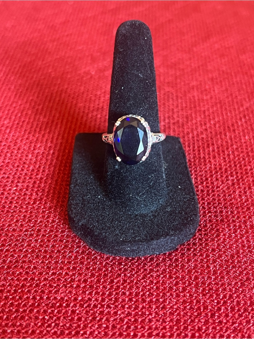 Elegant Silver Ring with Deep Blue Oval Stone